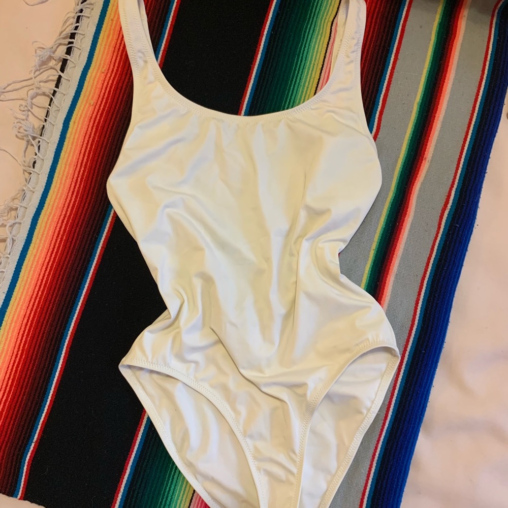 Solid + Striped White One-Piece Swimsuit